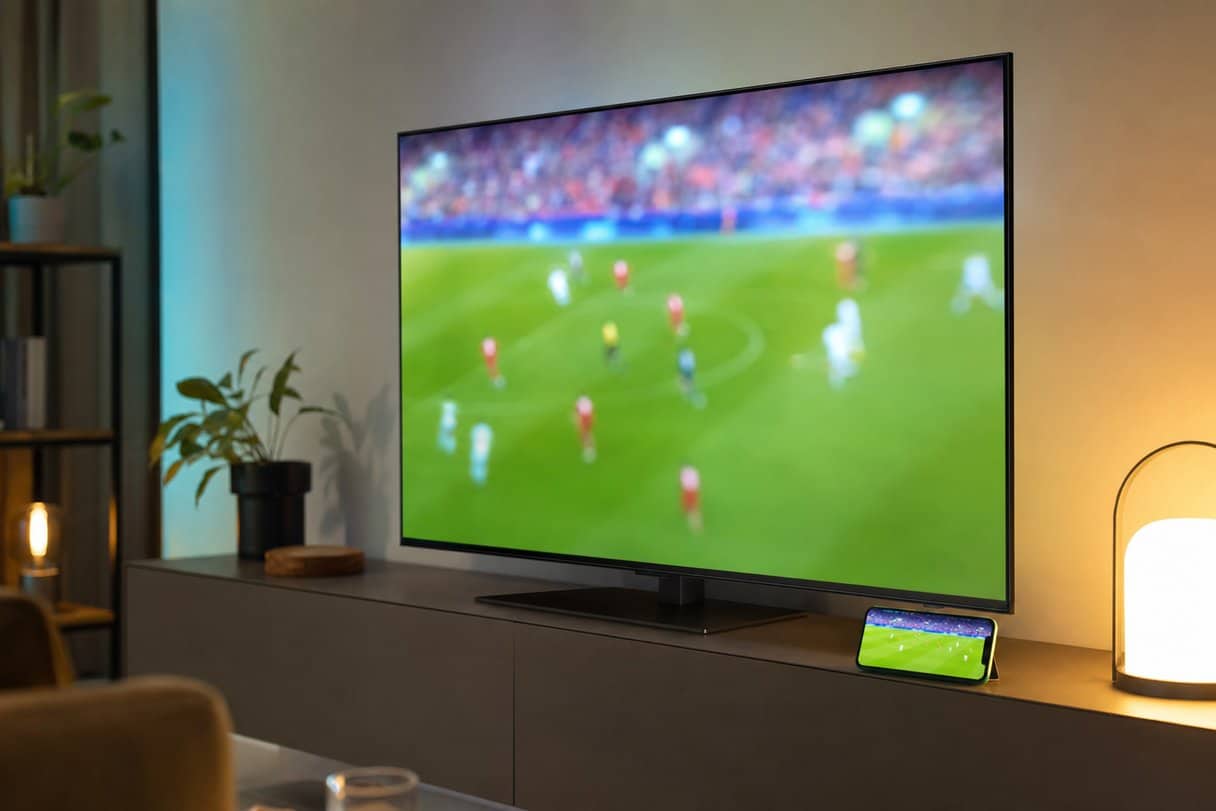 DAZN prezzo - smart TV e smartphone con una partita di calcio in streaming