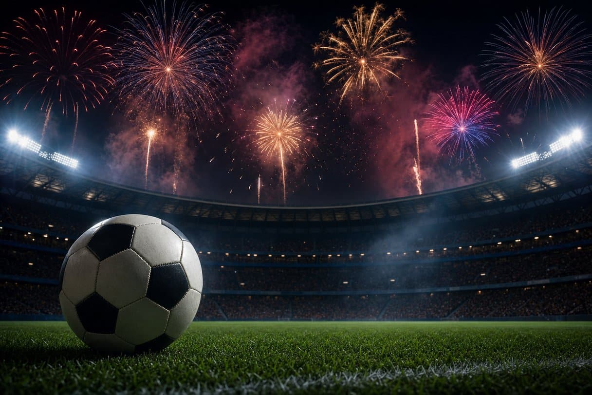 Mario Balotelli - pallone e fuochi d artificio in uno stadio di notte