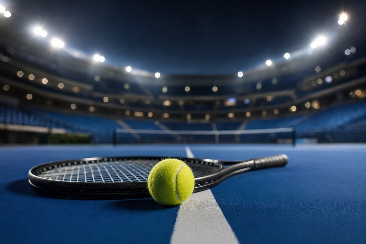 Dove vedere Sinner - pallina da tennis sulla linea di fondo di un campo illuminato