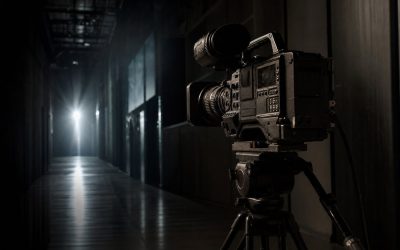Le Iene - telecamera televisiva su cavalletto in un corridoio buio