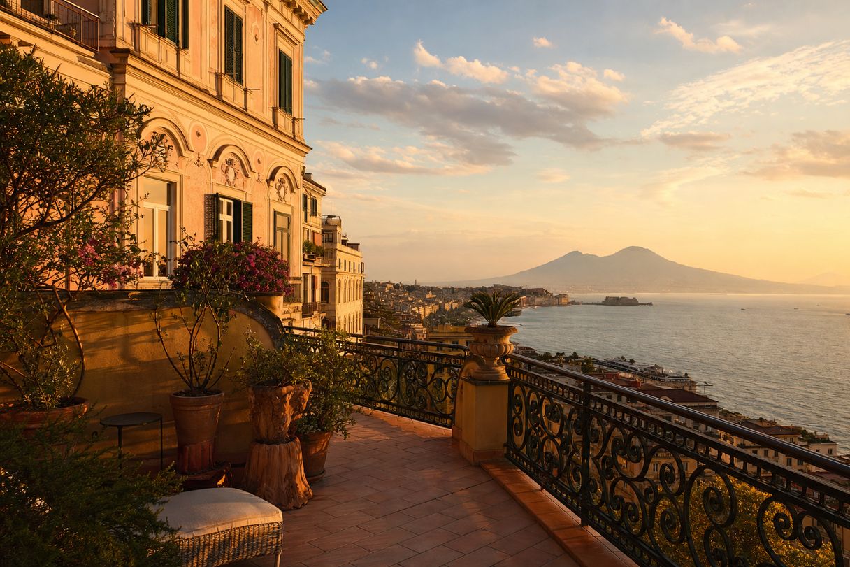 Un posto al sole - terrazza di un palazzo storico sul golfo di Napoli